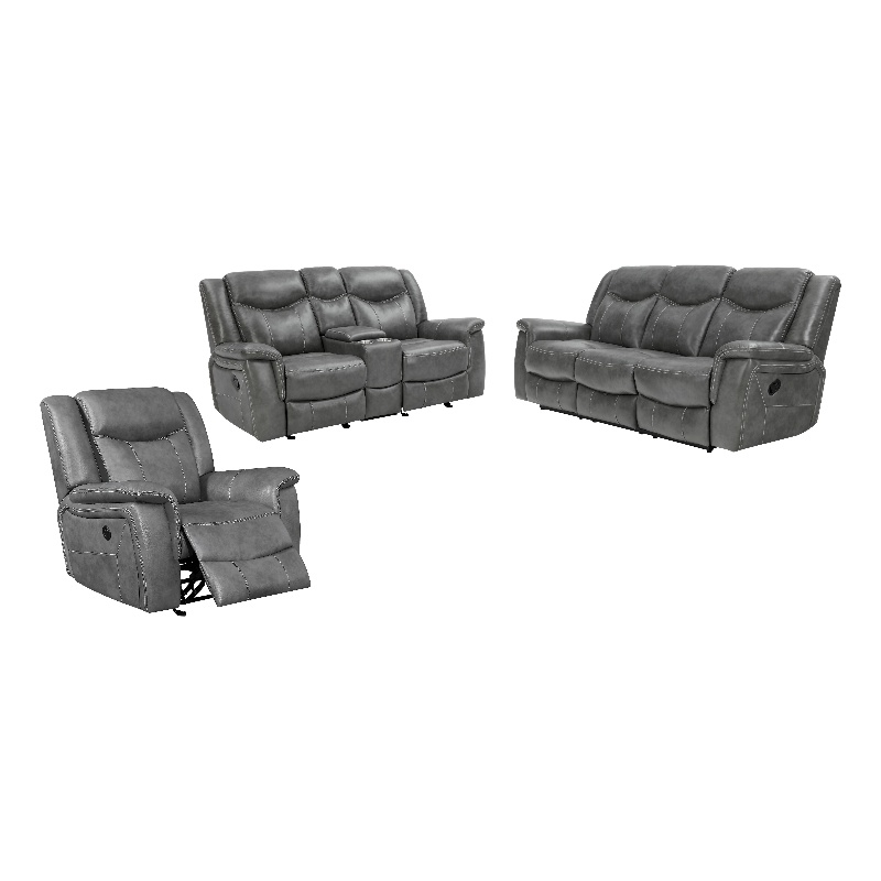 Pemberly Row 3-Piece Upholstered Faux Leather Motion Sofa Set in Gray