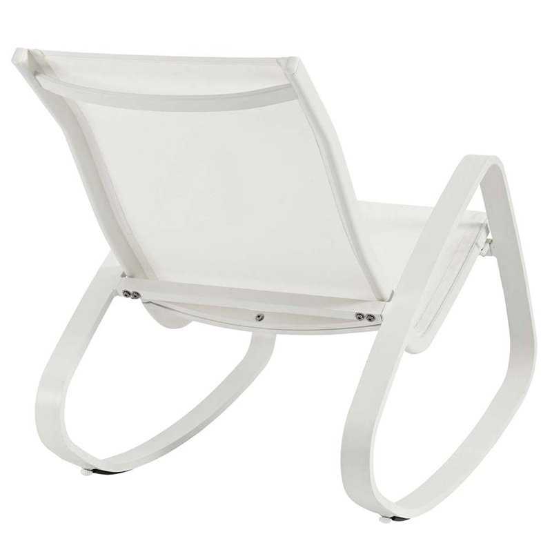 Pemberly Row Modern Mesh Fabric & Aluminum Patio Rocker in White
