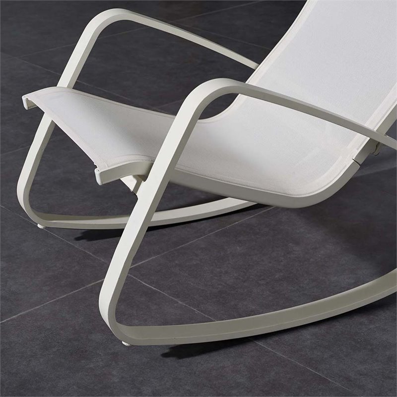 Pemberly Row Modern Mesh Fabric & Aluminum Patio Rocker in White