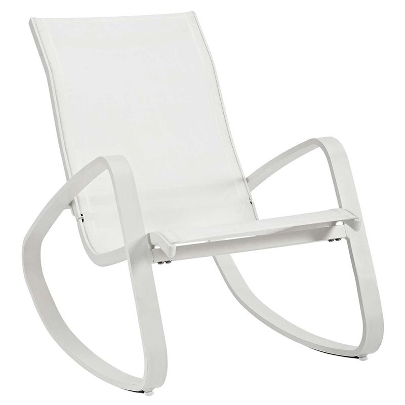 Pemberly Row Modern Mesh Fabric & Aluminum Patio Rocker in White