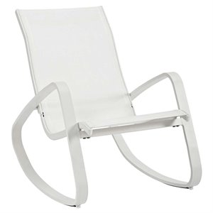 Pemberly Row Modern Mesh Fabric & Aluminum Patio Rocker in White