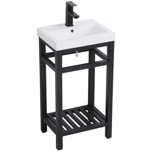 Pemberly Row 18&quot Single Resin Top Metal Bathroom Vanity in Black