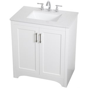 Pemberly Row Modern 30&quot Single Quartz Top Bathroom Vanity in White