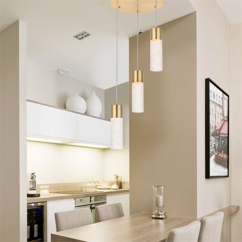 Pemberly Row Modern / Contemporary 3 Light Clear LED Pendant in Gold