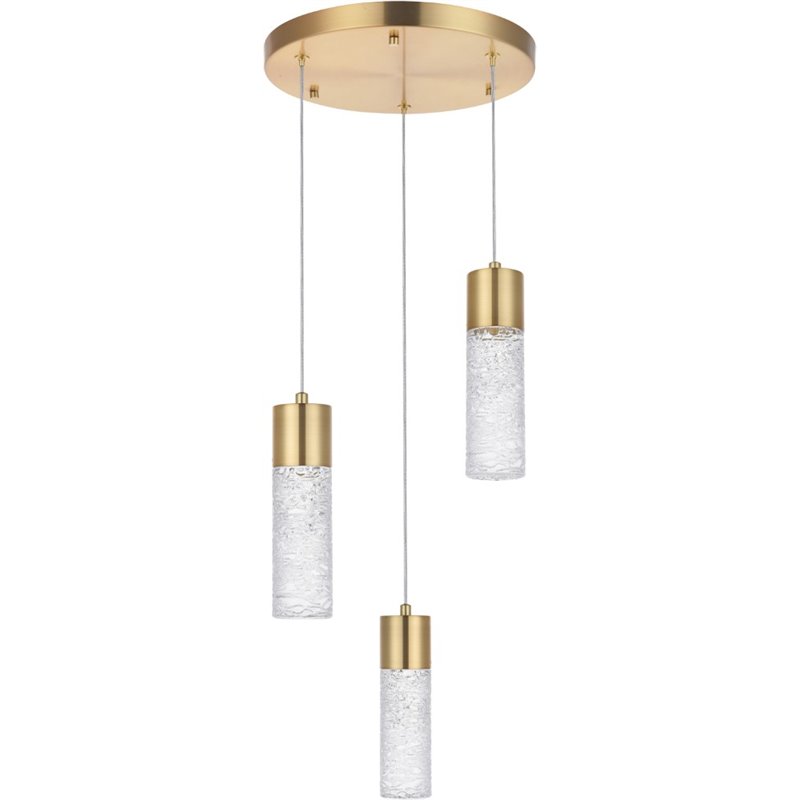 Pemberly Row Modern / Contemporary 3 Light Clear LED Pendant in Gold