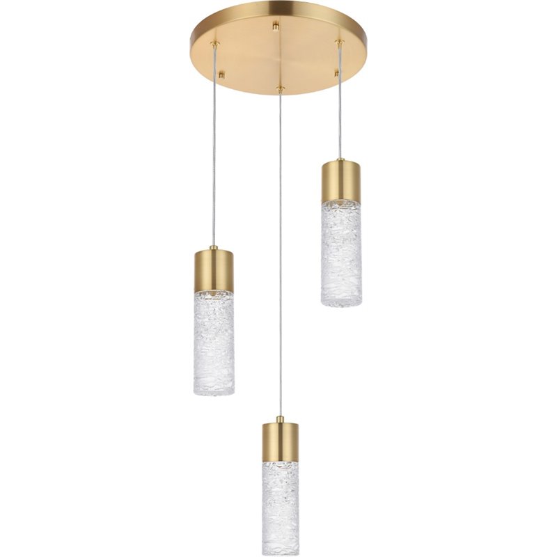 Pemberly Row Modern / Contemporary 3 Light Clear LED Pendant in Gold