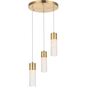 Pemberly Row Modern / Contemporary 3 Light Clear LED Pendant in Gold