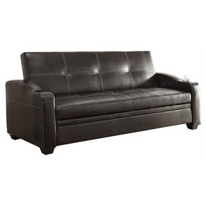 pemberly row faux leather click-clack sleeper sofa in brown