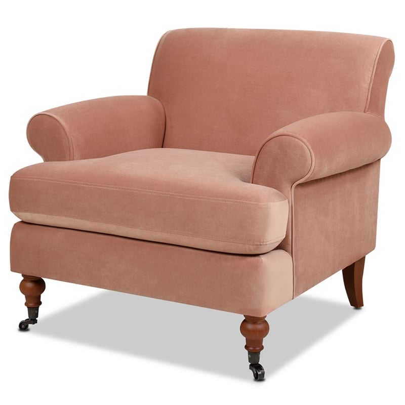 Pemberly Row Modern Accent Arm Chair Metal Casters Peach Orange