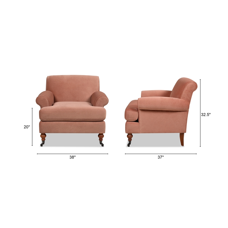 Pemberly Row Modern Accent Arm Chair Metal Casters Peach Orange
