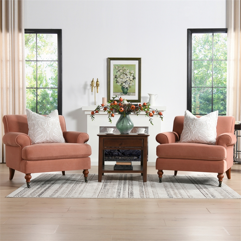 Pemberly Row Modern Accent Arm Chair Metal Casters Peach Orange