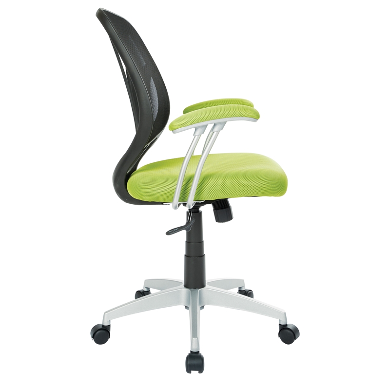Pemberly Row Back Chair with Green Mesh Fabric and Silver Coated Arms and Base