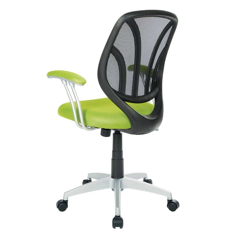 Pemberly Row Back Chair with Green Mesh Fabric and Silver Coated Arms and Base