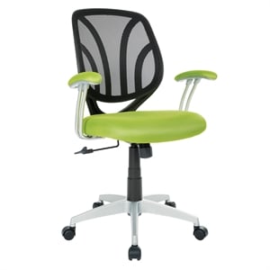 Pemberly Row Back Chair with Green Mesh Fabric and Silver Coated Arms and Base