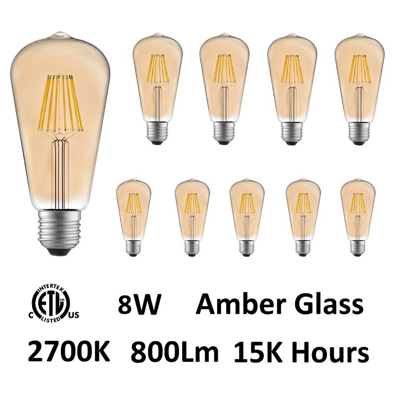 Pemberly Row Modern 8W 2700K Glass LED Bulb in Amber (Set of 10)