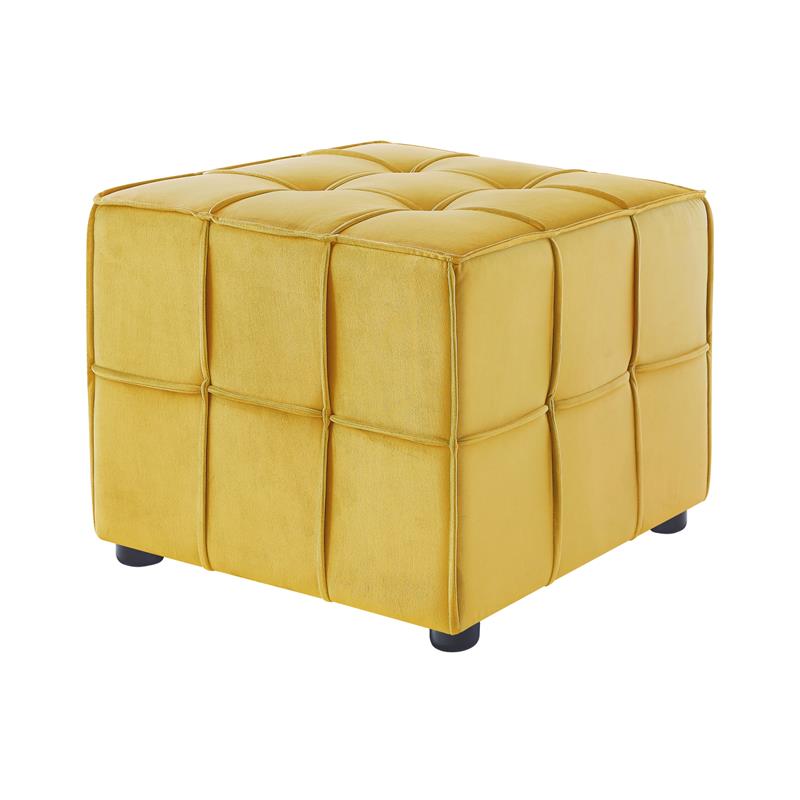Pemberly Row Modern Ottomans Yellow Velvet Upholstered Piping Trim