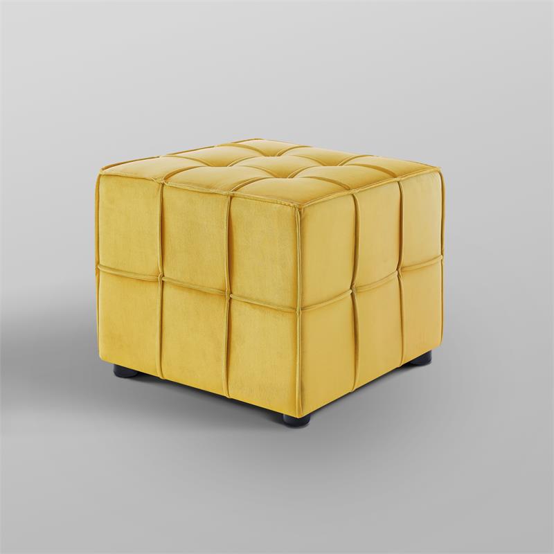 Pemberly Row Modern Ottomans Yellow Velvet Upholstered Piping Trim