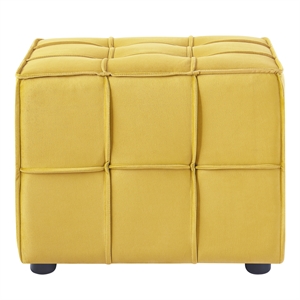 Pemberly Row Modern Ottomans Yellow Velvet Upholstered Piping Trim