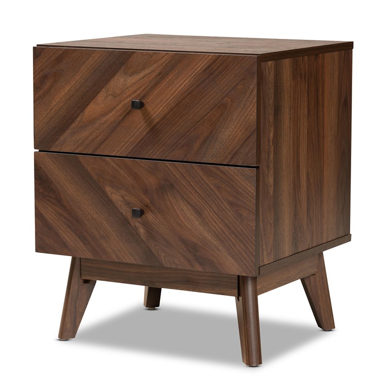 Pemberly Row Modern Walnut Brown Finished Wood 2-Drawer Nightstand