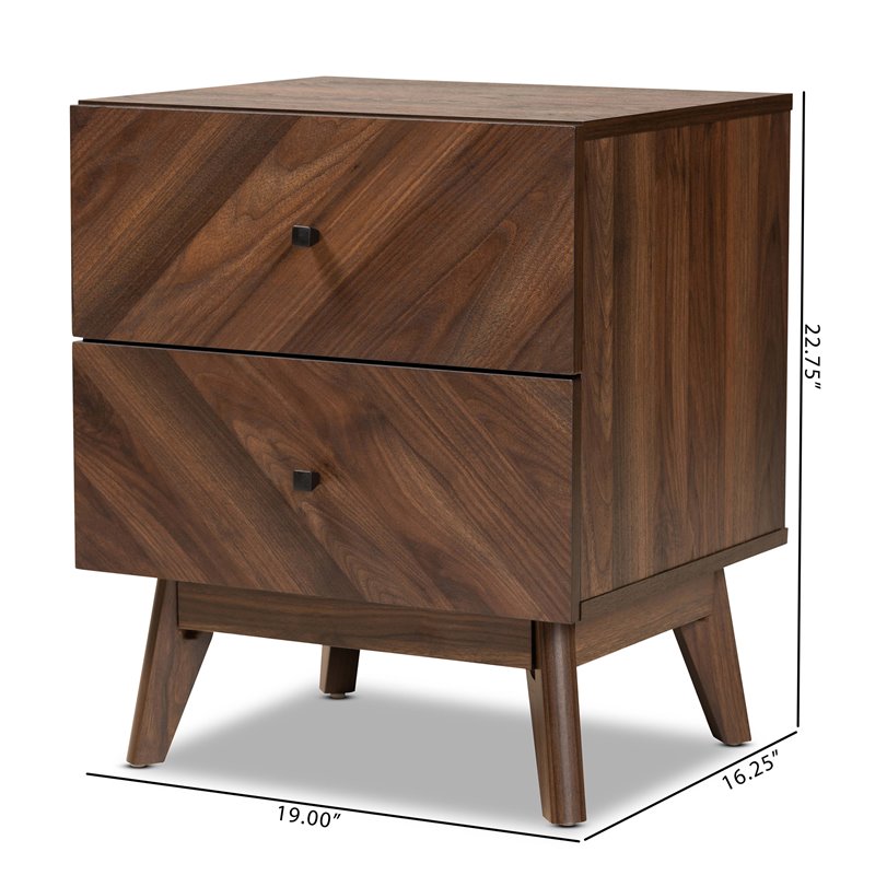 Pemberly Row Modern Walnut Brown Finished Wood 2-Drawer Nightstand