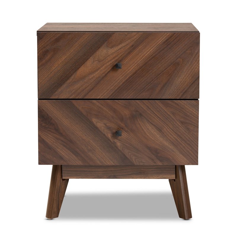Pemberly Row Modern Walnut Brown Finished Wood 2-Drawer Nightstand
