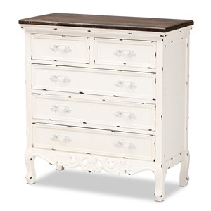 Pemberly Row Brown and White Finished Wood 5-Drawer Storage Cabinet