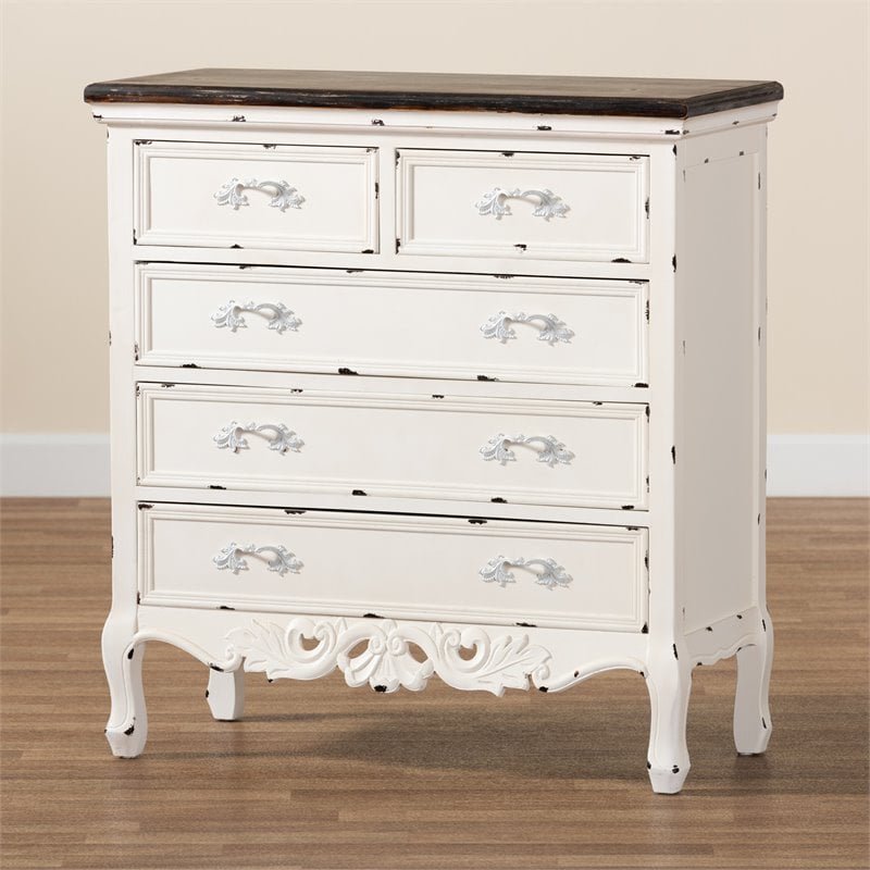 Pemberly Row Brown and White Finished Wood 5-Drawer Storage Cabinet