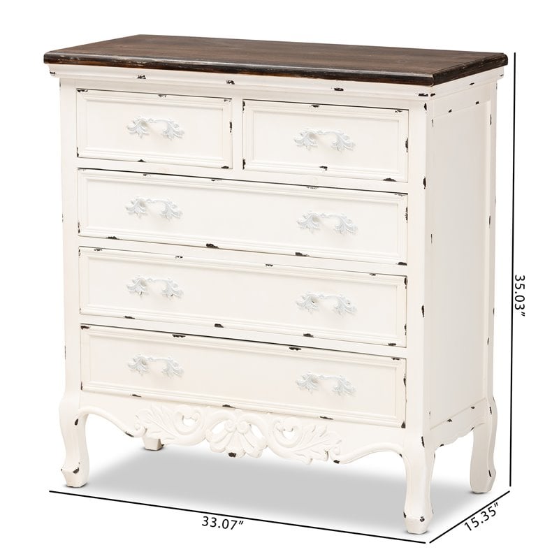 Pemberly Row Brown and White Finished Wood 5-Drawer Storage Cabinet