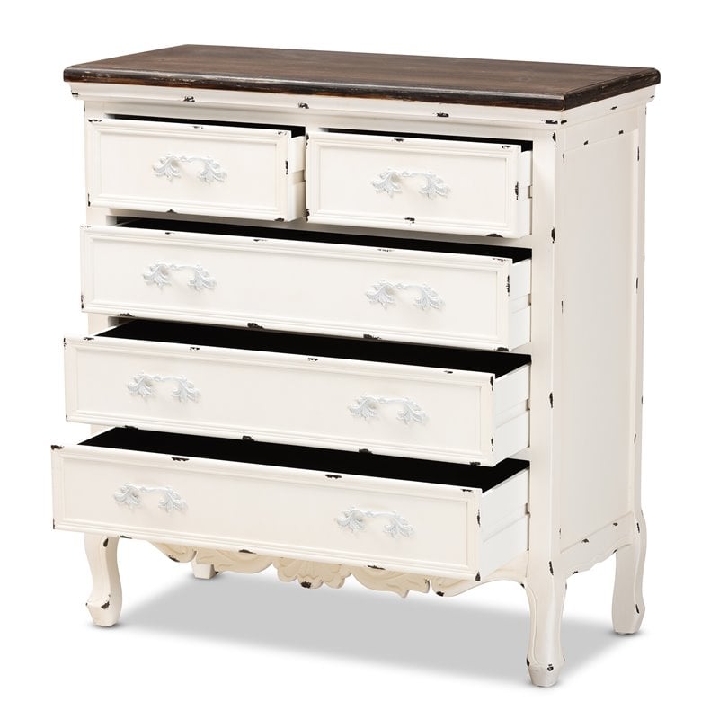 Pemberly Row Brown and White Finished Wood 5-Drawer Storage Cabinet