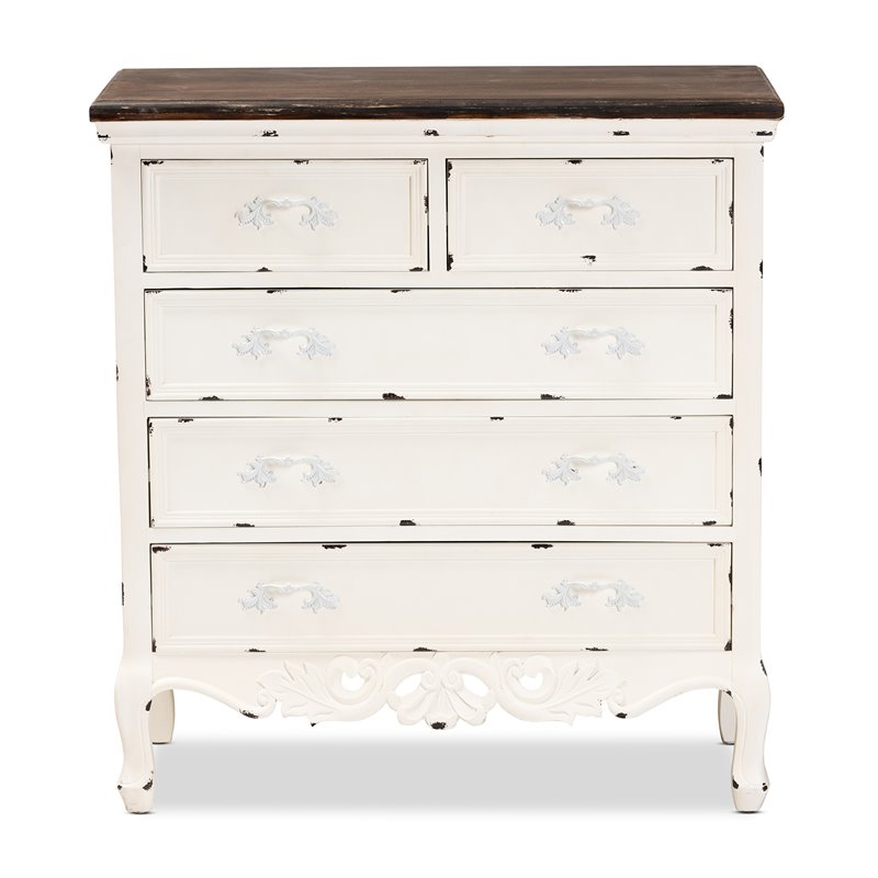 Pemberly Row Brown and White Finished Wood 5-Drawer Storage Cabinet