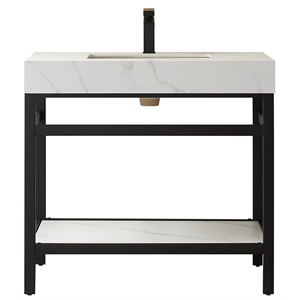 Pemberly Row 36&quot Single Sink Bathroom Vanity - Matte Black Frame White Top