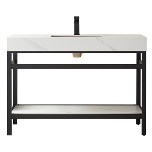 Pemberly Row 48&quot Single Sink Bathroom Vanity - Matte Black Frame White Top