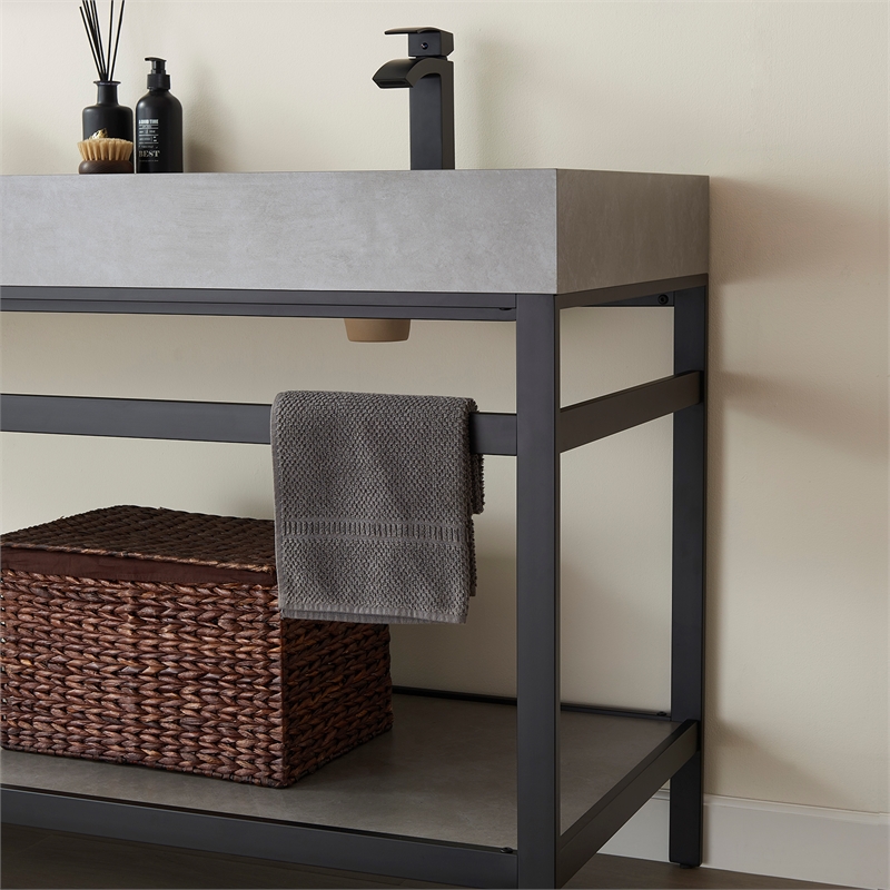 Pemberly Row Double Sink Bathroom Vanity - Matte Black Frame Gray Top