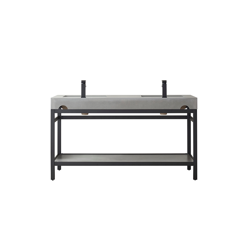 Pemberly Row Double Sink Bathroom Vanity - Matte Black Frame Gray Top