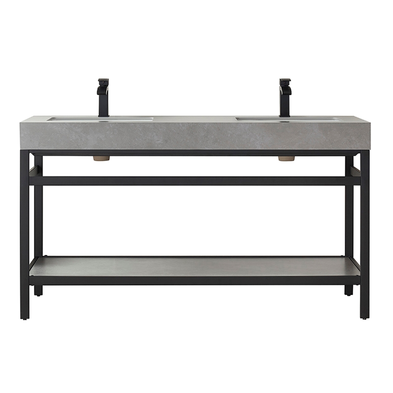 Pemberly Row Double Sink Bathroom Vanity - Matte Black Frame Gray Top