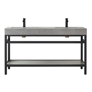 Pemberly Row Double Sink Bathroom Vanity - Matte Black Frame Gray Top