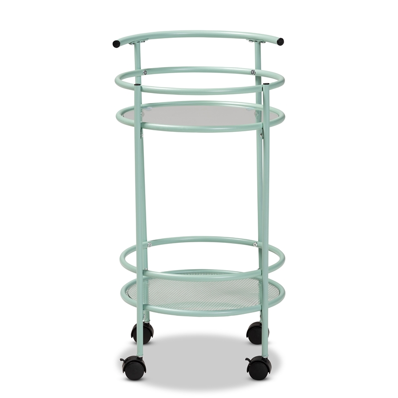 Pemberly Row Mid-Century Modern Green Finished Metal 2-Tier Kitchen Cart