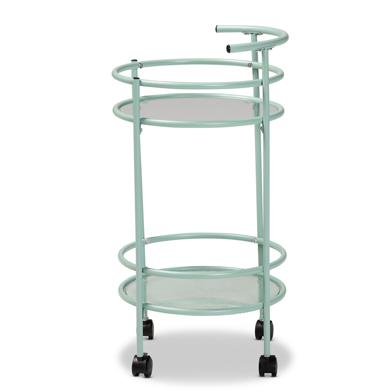 Pemberly Row Mid-Century Modern Green Finished Metal 2-Tier Kitchen Cart