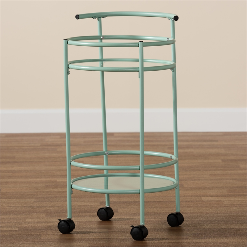 Pemberly Row Mid-Century Modern Green Finished Metal 2-Tier Kitchen Cart