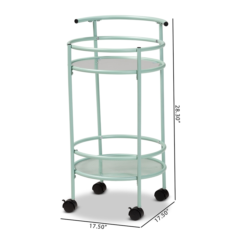 Pemberly Row Mid-Century Modern Green Finished Metal 2-Tier Kitchen Cart
