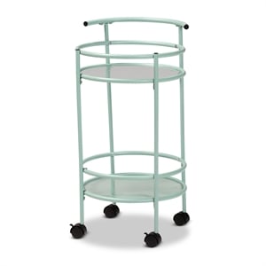 Pemberly Row Mid-Century Modern Green Finished Metal 2-Tier Kitchen Cart