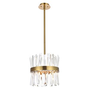 Pemberly Row 12&quot Round Iron and Crystal Pendant Light in Gold