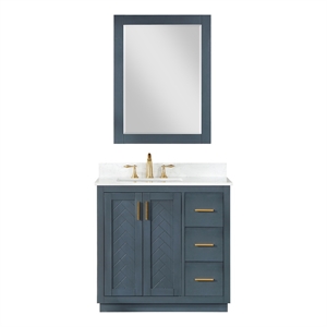 Pemberly Row 36&quot Single Bathroom Vanity Set in Classic Blue with Mirror