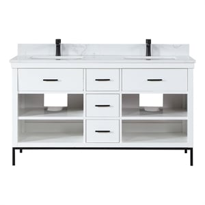 Pemberly Row 60&quot Double Bathroom Vanity Set in White without Mirror