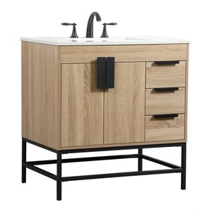 Pemberly Row 32&quot Aluminum MDF Single Bathroom Vanity in Mango Wood
