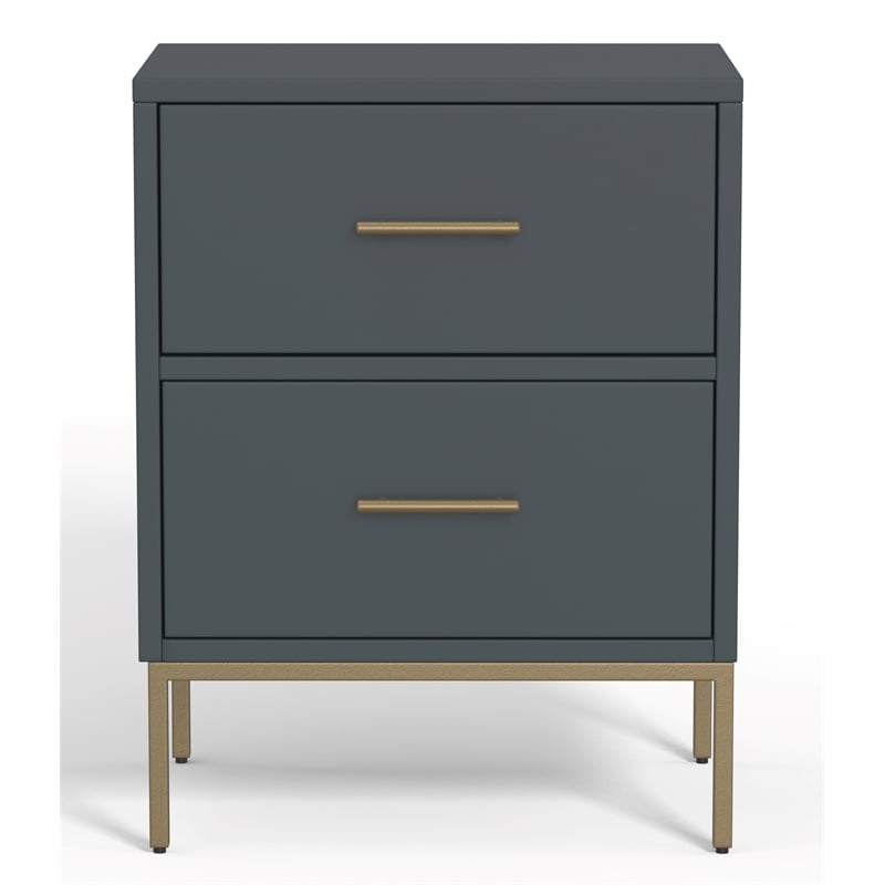 Pemberly Row Contemporary Two Drawer Nightstand in Slate Gray