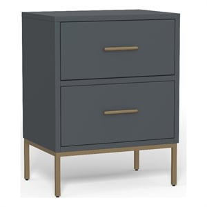 Pemberly Row Contemporary Two Drawer Nightstand in Slate Gray