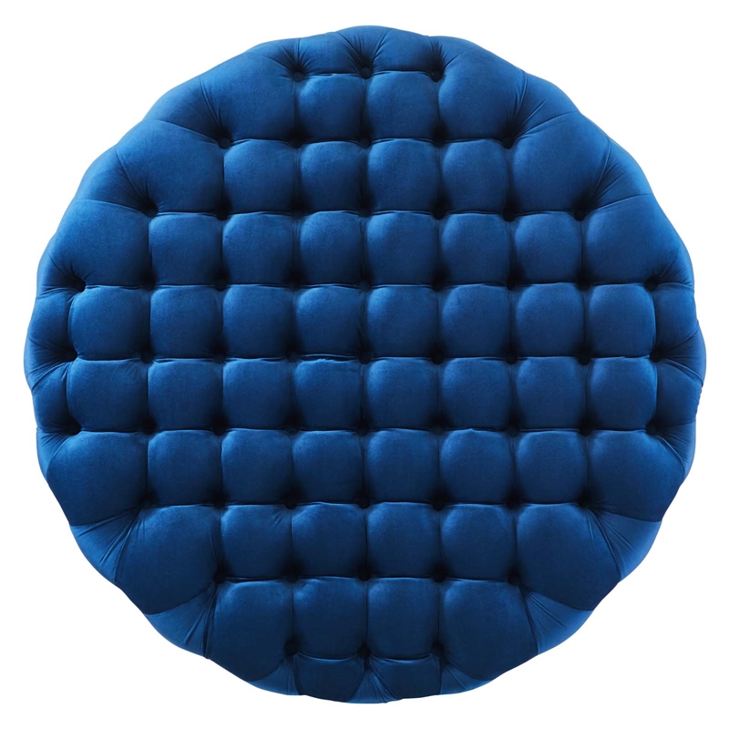Pemberly Row Modern Button Tufted Round Velvet Ottoman in Navy