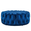 Pemberly Row Modern Button Tufted Round Velvet Ottoman in Navy