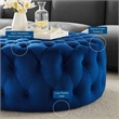 Pemberly Row Modern Button Tufted Round Velvet Ottoman in Navy